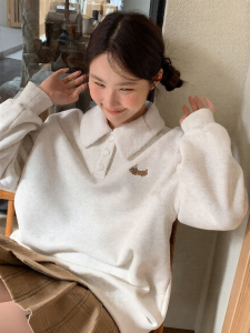 NIHAOKANONG | Áo Hoodie Len Cừu Ấm Áp Giảm Cân Thêu Hoa Văn
