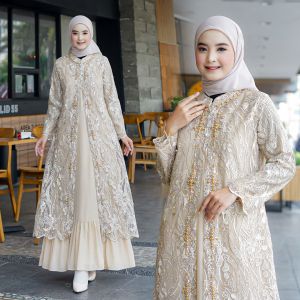 Gamis Cardigan Wanita Payet Mutiara Bahan Tile Chantile Payet Terbaru Cocok Untuk Pesta Mewah Polos Brokat