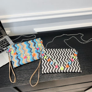 Trendy Ethnic Style Chain Crossbody Bag: Soft PU Material & Geometric Patterns