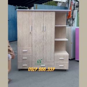 Tủ quần áo nhựa Đài Loan 3 cánh có kệ góc màu kem sồi giá rẻ hàng sẵn giao nhanh HCM
