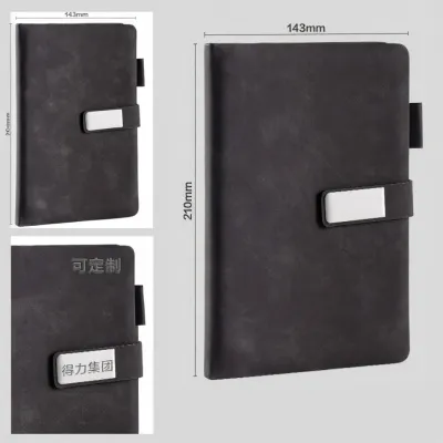 deli | Customized A5 Leather Notebook with Magnetic Pen Holder for Work and Study