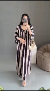 Dress Salur Chibi Salur Terbaru Dress Panjang Rayon Grade A Busui Kancing depan Jumbo LD125