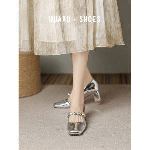 Square Head Crystal Mary Jane Elegant French Style Shoes for Dresses