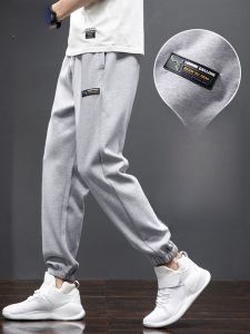 ROMON | Loose Fit Summer Thin Mens Sweatpants Casual Harajuku Style Elastic Waist Sports Pants Grey Long Trousers Youth Trendy