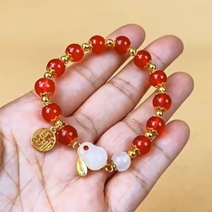 ALENADAY - Gelang Keberuntungan Giok Kelinci Manik Manik Kristal Mutiara Cantik GLG11