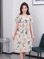 Cotton Silk Sleepwear Women Summer Mid-aged Short Sleeve Nightgown Artificial Cotton Dress Midi Length plus Size Home Clothes Mom Style. 