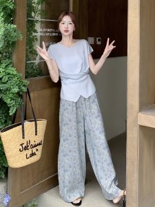 YINLUOYA | ชุดสองชิ้นสไตล์เกาหลีฤดูร้อน ชุดทำงานลำลองสำหรับผู้หญิง คอกลมแขนสั้น ผ้าฝ้ายผสมโพลีเอสเตอร์ ชุดทำงานลำลอง