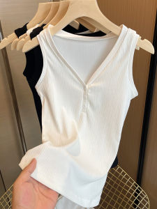 เสื้อกั๊กสายเดี่ยวสีขาวสำหรับผู้หญิงในช่วงฤดูร้อน คอวี สไตล์สปอร์ต หวานและเผ็ดร้อน เสื้อชั้นใน เสื้อผ้าทำงาน แฟชั่น