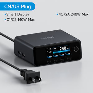Hagibis | Hagibis 240W Dekstop Charging Station 6-Port GaN USB C Fast Charger with LED Smart Display for Macbook iPhone iPad Laptops Dell
