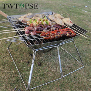 TWTOPSE Professional Stainless Steel Folding BBQ Grill Portable Campfire Pit Wood Stove With Storage Bag Green Camping Equipment