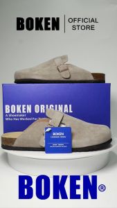 BOKEN Mens Outdoor Beach Sandals Boston-Style Plush Comfort Slippers Non-Slip Grey