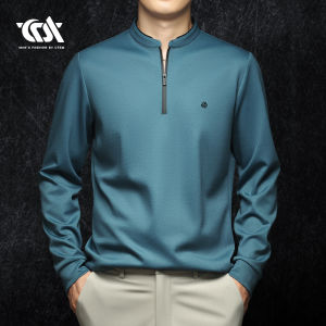 CTSM Mens Long Sleeve T-Shirt Stand Collar Comfortable Mid-aged Base Shirt Fashion Urban Business Style Pure Color Autumn Wear