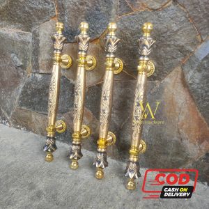 Handle Pintu Rumah Kuningan Motif Nanas Ukir Gold 44 cm 4 pcs