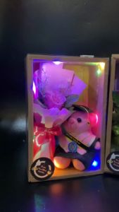 Hampers Box Boneka Wisuda LED Custom Kado Unik Aesthetic Anniversary Wisuda Ulang Tahun