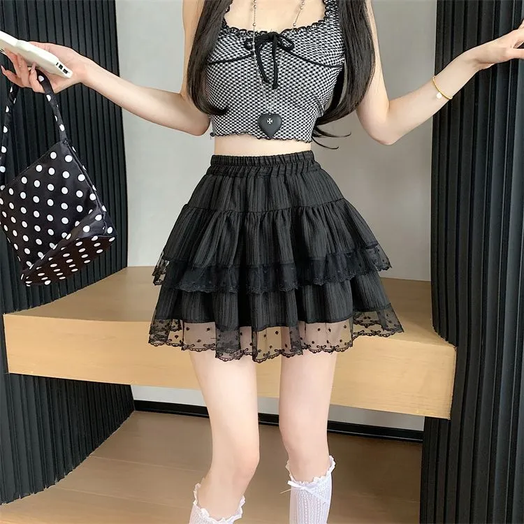 Summer Short Lace Skirt A-Line Fluffy Cake Style plus Size Women's