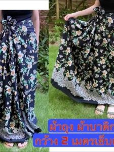 Chinese Style Half-length Tai Ethnicity Tube Skirt Longyi Print Casual Mid-waist Polyester Womens Skirt H-Shape Silhouette