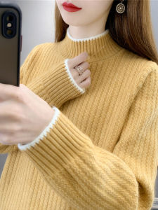 plus Size Fleece Lined Knitwear Womens Loose Fit Half High Collar Inner Wear Sweater Autumn Winter New Style Comfortable Lazy Style