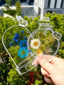 20Pcs Transparent Dried Flower Bookmarks DIY Herbarium Pressed Flower Page Bookmark Manual Stickers Flower Page Clip Decorative