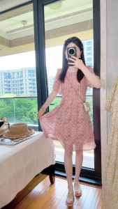 Đầm Hè Dots Nơ Sau Accentuating Vòng Eo Mỏng Mid-Length