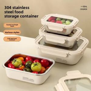 Hộp Đựng Thức Ăn Bằng Thép Không Gỉ 304 Nắp Kính Chống Đổ Kín Hơi Hình Chữ Nhật Dành Cho Người Lớn