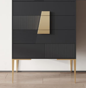 Luxurious Black Entrance Hallway Cabinet Living Room Display Cabinet Modern Simple Dining Room Sideboard Solid Wood Drawer Storage Cabinet