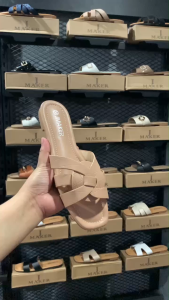 New Flat Sandals For Women Slip-on High Quality Leather Cross Strap Outside Summer Comfy Slippers