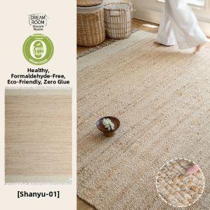 Imported Hand-woven Rug Wood and Sisal Style Non-toxic Jute and Wool Blend