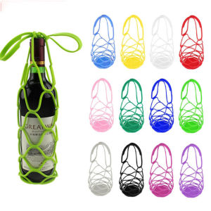 Washable Silicone Wine Bottle Storage Bag Reusable Water Bottle Tote Bags Cup Mat Wine Bottle Mesh Basket For Picnic Organizer