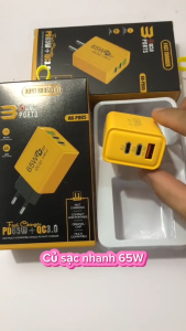 Củ Sạc Nhanh 3 Cổng PD 65W + QC 3.0 USB & Type-C - Công Suất Lớn An Toàn Sạc Nhanh Đa Thiết Bị