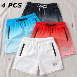 4 Piece Set Mens Seersucker Beach Shorts with Mesh Liner Summer Casual Board Shorts with Zipper Pockets Quick Dry Swim Trunks