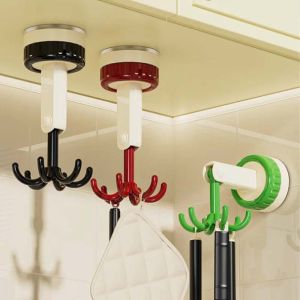 Wall Hanging Rotatable Hook With Suction Cup Multi-purpose Vacuum 6 Claw Hook Reusable Traceless Kitchen Bathroom Hook