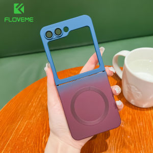 FLOVEME Luxury Gradient Color Frosted Magsafe Phone Case For Samsung Galaxy Z Flip 5 Flip 4 Flip 3 5G Wireless Charging Ultra Thin Folding Matte Silicone Shockproof Back Cover For Galaxy Z Flip 5 Flip 4 Flip 3