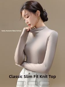 miiow | Warm Mid-Neck Fleece-Lined Wool Base Shirt Cat Person Style Autumn Winter Inner Wear Slim Fit Brushed Thermal T-Shirt Top