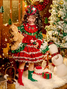 ชุดเดรสโลลิต้าฤดูหนาว กระโปรงทรงเค้ก กระโปรงยาวปานกลาง แขนยาว คอวี ชุดเดรสเด็กผู้หญิง ชุดคลุมกันหนาว ชุดคลุมกันหนาว