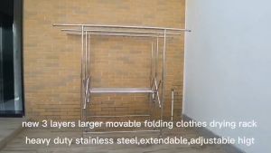 ราวตาก 3 แถว ราวตากผ้าพับได้ ราวตากผ้าสแตนเลส ปรับระดับสูงต่ำ 190cm บาร์บเก็บได้แข็งแรง