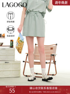 Lagogo 2024 New Mint Wave High Waist Slimming Half Skirt Womens Comfortable A-Line Mini Skirt Cotton Polyester Blend