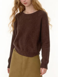 QINGNAER | Laid-back Style Soft Chunky Glitter Long Sleeve Sweater