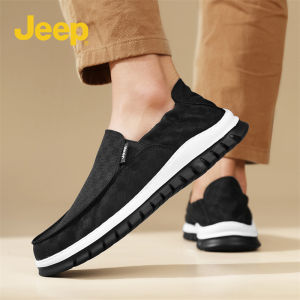 Jeep Mens Casual Shoes Lightweight Soft Bottom Slip-On Work Shoes Summer Dad Casual Footwear Comfortable Breathable Canvas