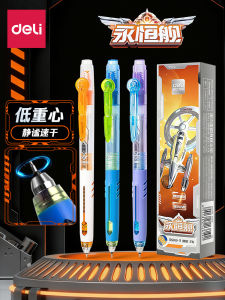 Deli Click Ballpoint Pen Quick Dry Dual Pearl 0.5 Direct Liquid Silent Black Pen Low Center of Gravity Hexagonal Warrior Eternal Ship Student Special Brush Questions Pen High Aesthetic Value Dual Core Technology Pen