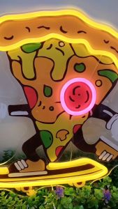 ป้ายไฟ LED ลายพิซซ่าสกินเนอร์ ไฟ LED พื้นใส ประหยัดไฟ ปลั๊ก 2 พิน สำหรับตกแต่งร้านค้าและบ้าน