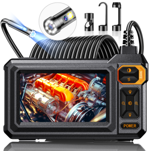 Borescope Dual Lens Endoscope with Light 4.3" IPS 1920P HD Inspection Camera 7.9mm IP67 16.4FT Semi-Rigid Snake Cable for Sewer