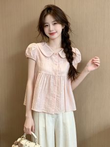 GUZILIAN | Youthful Polka Dot Peter Pan Collar Puff Sleeve Shirt