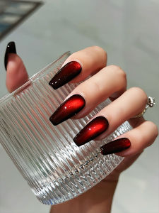 Lilynail Handmade Wearable Nail Tips Blood Red Long Middle Length Nail Art Stickers New Year Style Dark Red Nail Tips