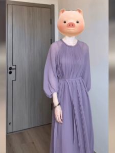 Elegant Purple Chiffon Dress Womens Summer New Lightweight Luxury Slimming French Style Long Skirt Commute Lady Long Dress