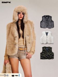 SMFK | Cross Statue Design Fur Vest Man Made
