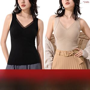 MiiOW | Warm Fleece Vest Womens V-neck Black Thermal Underwear With Chest Pad Integrated Design Indoor Outdoor Wear Autumn Winter