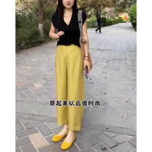 กางเกงทรงหลวมเอวสูงทรงหลวมสำหรับฤดูร้อน ผ้าลินินผสมลินินบาง ผ้าลินินบาง กางเกงทรงหลวม ทรงฮาราจูกุ ทรงหลวม ทรงหลวม ทรงหลวม