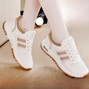 Leather Sport Casual Shoes Womens 2025 New Anti-slip Breathable Mesh Lightweight Versatile Travel Shoes Women Fashionable Slip-ons