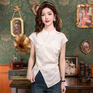 New Chinese Style Asymmetric Sleeveless Shirt Womens Fashionable Summer Top Age-Defying High-End Feel Small Shirt Blouse