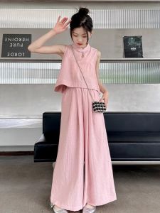 New Chinese Style Casual Two-Piece Set Wide Leg Skirt Pants for Girls Summer Fashionable Childrens Clothing Princess Dress